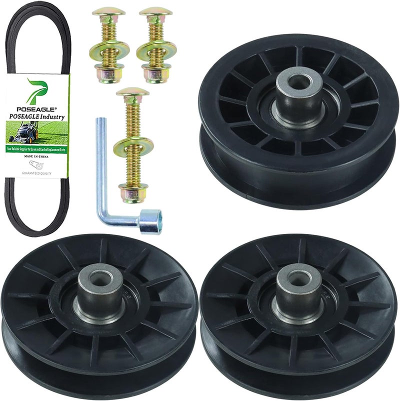 POSEAGLE 2 Pack 532194326 Idler Pulley with 532194327 Idler Pulley 532130969 V Belt Replaces 194326, 194327 for Husqvarna LGT 2654, YTH 1542 XPT, YTH 20 K 46, YTH 2348, YTH 2454, LGT 2554 Ride Mowers - Image 1